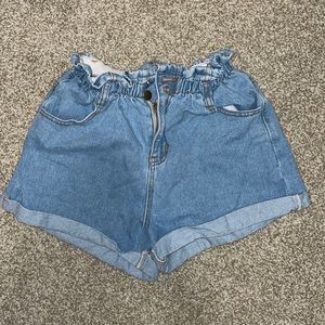 Denim paper bag shorts high waisted